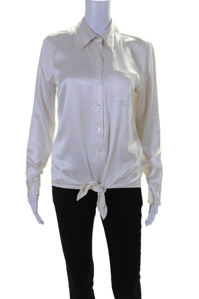 Equipment Femme Womens Silk Button Down Tie Bottom Blouse White Size Extra Small