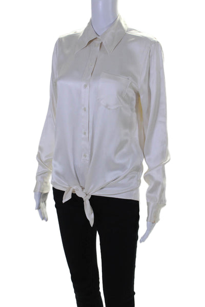 Equipment Femme Womens Silk Button Down Tie Bottom Blouse White Size Extra Small