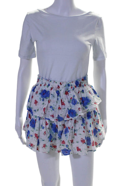 Love Shack Fancy Womens Floral Print Tiered Mini Skirt White Size Extra Small