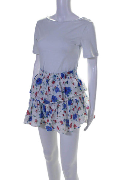 Love Shack Fancy Womens Floral Print Tiered Mini Skirt White Size Extra Small