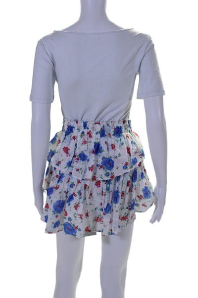 Love Shack Fancy Womens Floral Print Tiered Mini Skirt White Size Extra Small