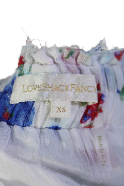 Love Shack Fancy Womens Floral Print Tiered Mini Skirt White Size Extra Small