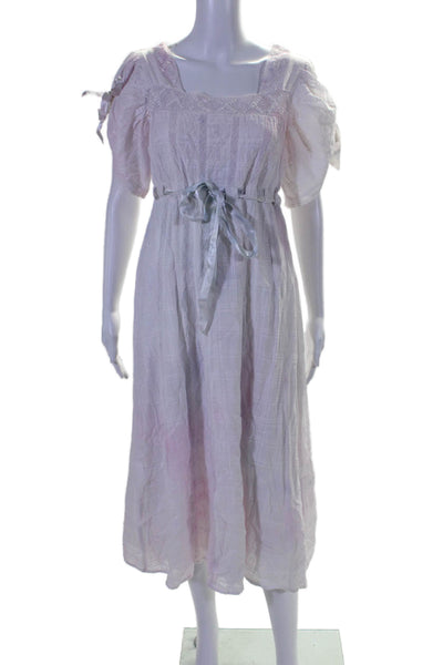 Love Shack Fancy Womens Embroidered Belted A Line Dress White Pink Size Petite