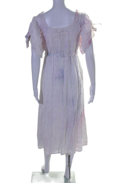 Love Shack Fancy Womens Embroidered Belted A Line Dress White Pink Size Petite