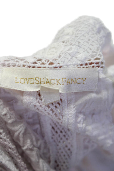 Love Shack Fancy Womens Embroidered Belted A Line Dress White Pink Size Petite