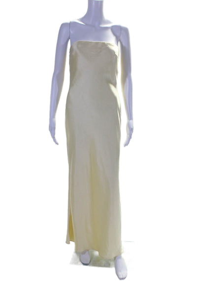 Oh Polly Womens Halter Neck Sleeveless Maxi A Line Dress Pale Yellow Size 4