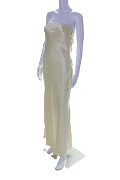 Oh Polly Womens Halter Neck Sleeveless Maxi A Line Dress Pale Yellow Size 4