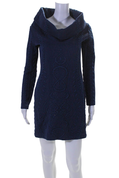 Amanda Uprichard Womens Textured Turtleneck Zip Sweater Dress Blue Size S