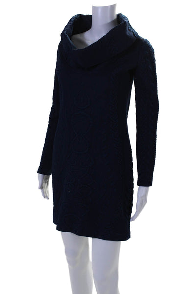 Amanda Uprichard Womens Textured Turtleneck Zip Sweater Dress Blue Size S