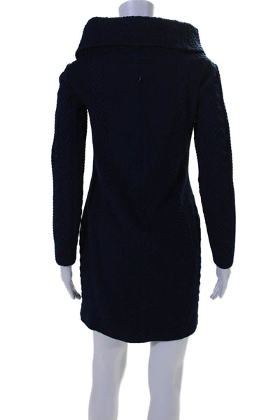 Amanda Uprichard Womens Textured Turtleneck Zip Sweater Dress Blue Size S