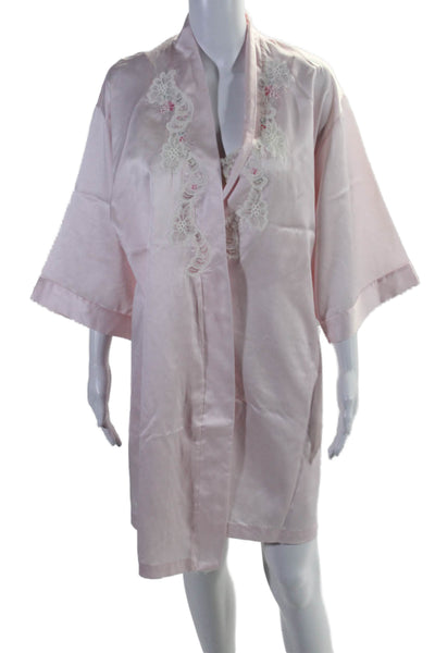 Gray Saks Fifth Avenue Womens Floral Beaded Lace Night Gown and Robe Pink Size S