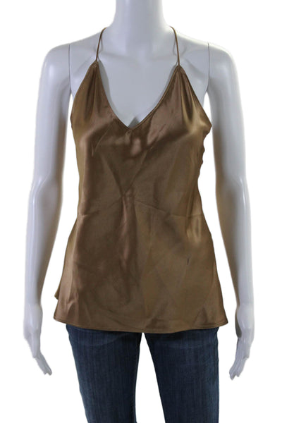 Nili Lotan Womens Spaghetti Strap V Neck Silk Camisole Tank Top Brown Size Large