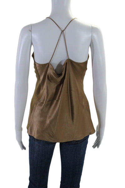 Nili Lotan Womens Spaghetti Strap V Neck Silk Camisole Tank Top Brown Size Large