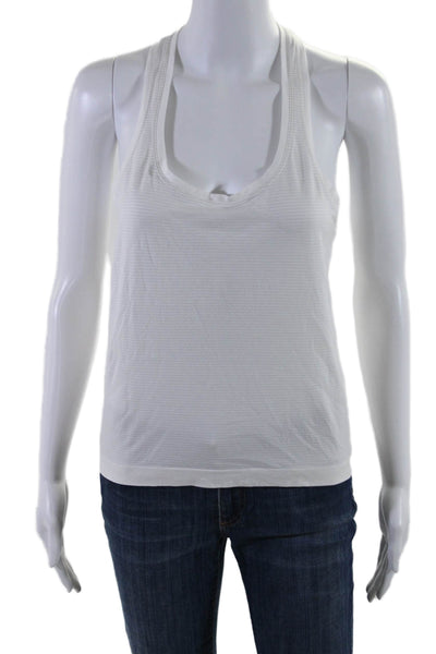 Lululemon Womens Scoop Neck Racerback Striped Tank Top White Gray Size 8