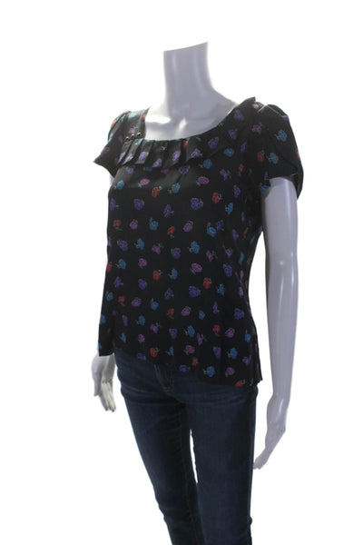 Marc By Marc Jacobs Womens Silk Floral Print Short Sleeves Blouse Black Size 4