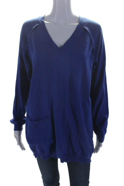 See by Chloe Womens Long Sleeves Pullover V Neck Sweater Blue Cotton Size 10