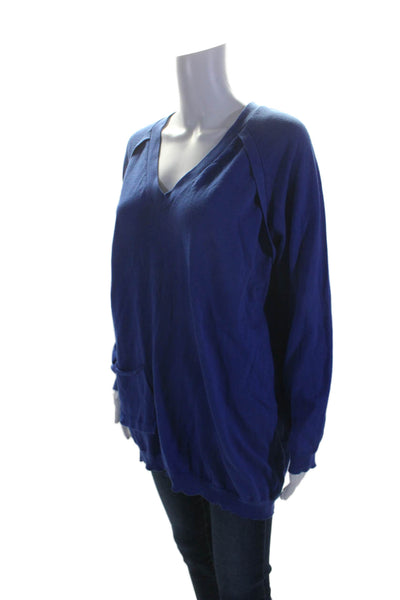 See by Chloe Womens Long Sleeves Pullover V Neck Sweater Blue Cotton Size 10