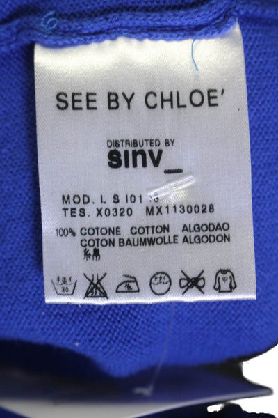 See by Chloe Womens Long Sleeves Pullover V Neck Sweater Blue Cotton Size 10