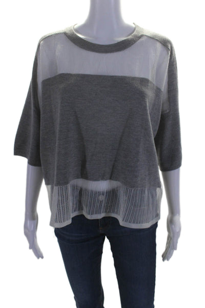 Public School Womens Short Sleeves Crew Neck Sweater Gray White Size Extra Small