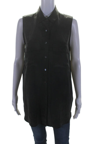 Equipment Femme Womens Silk Sleeveless Button Down Tank Top Black Size Small