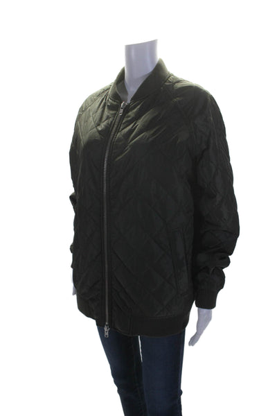 Wemoto Mens Quilted Texture Full Zipper Bomber Jacket Olive Green Size Large