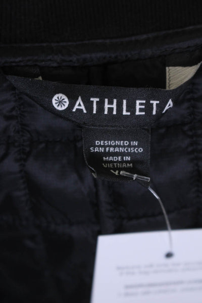 Athleta Womens Geometric Bubble Textured Zipped Closure Jacket Black Size XS