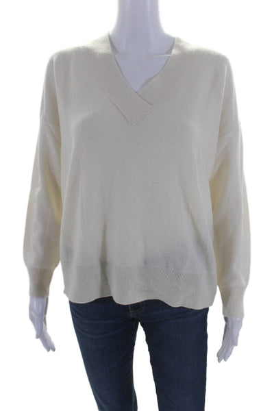 Parrish Womens White Cashmere V-neck Long Sleeve Pullover Sweater Top Size XS