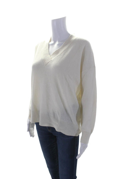 Parrish Womens White Cashmere V-neck Long Sleeve Pullover Sweater Top Size XS