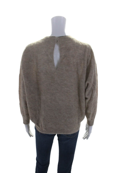 Brunello Cucinelli Womens Brown Wool Blend Crew Neck Wingbat Sweater Top SizeXXS