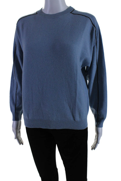 Brunello Cucinelli Womens Wool Cashmere Blend Blue Crew Neck Sweater Top SizeXXS