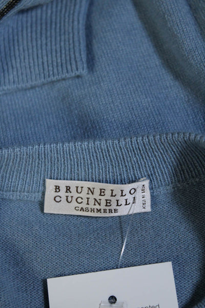 Brunello Cucinelli Womens Wool Cashmere Blend Blue Crew Neck Sweater Top SizeXXS