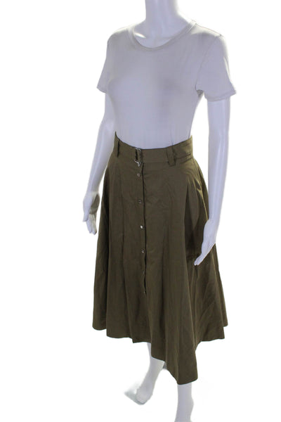 Gerard Darel Women's Button Down Belted Flare Midi Skirt Olive Green Size 6