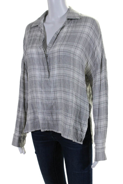 Standard James Perse Womens Plaid Collared Buttoned Long Sleeve Top Gray Size 1