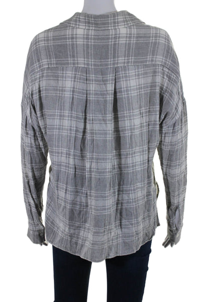 Standard James Perse Womens Plaid Collared Buttoned Long Sleeve Top Gray Size 1