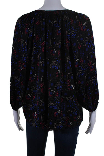 Tucker Womens Silk Geometric Print Button-Up Bishop Sleeve Blouse Black Size XS