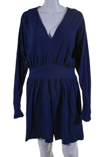 Halston Heritage Womens Long Sleeve V Neck A Line Dress Blue Size 6