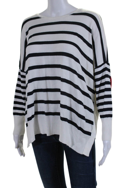 Mersea Womens Long Sleeve Relaxed Fit Striped Heart Patch T shirt White Size OS