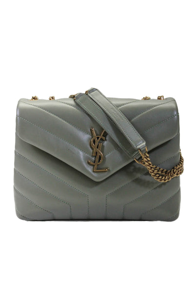 Yves Saint Laurent Womens Sage Green Leather Quilted Toy Loulou Shoulder Handbag