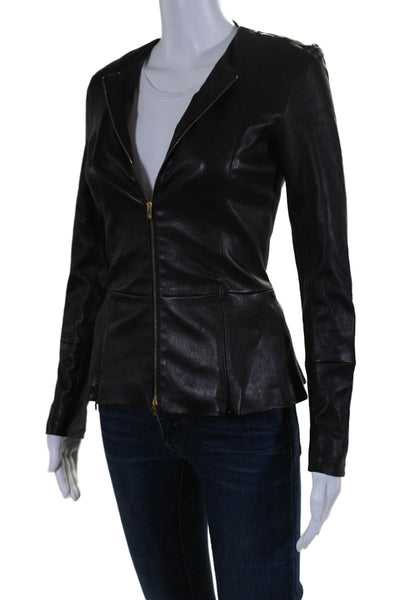 The Row Womens Long Sleeve Front Zip Crew Neck Leather Jacket Black Size 4