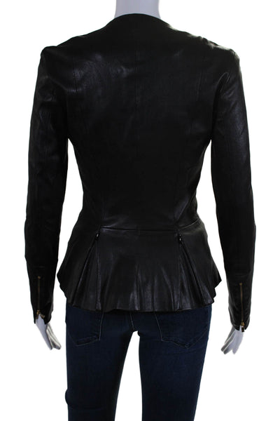 The Row Womens Long Sleeve Front Zip Crew Neck Leather Jacket Black Size 4