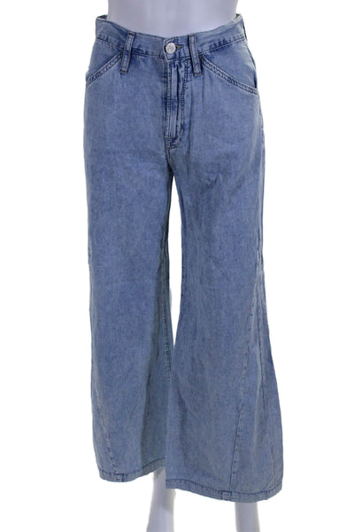 Frame Womens Zipper Fly Mid Rise Baggy Palazzo Flare Jeans Blue Cotton Size 23