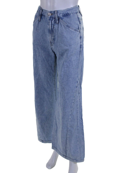 Frame Womens Zipper Fly Mid Rise Baggy Palazzo Flare Jeans Blue Cotton Size 23