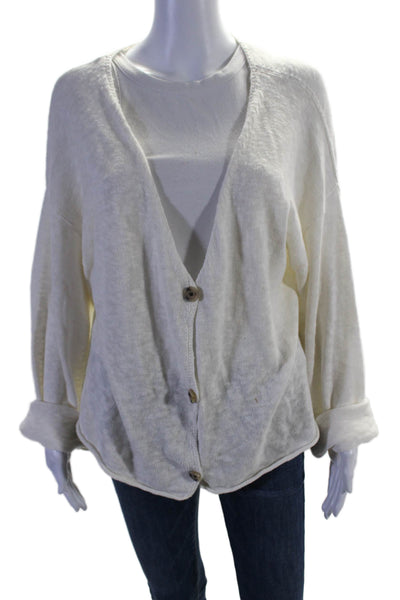 Velvet by Graham & Spencer Womens Cotton V Neck Buttoned Cardigan White Size L