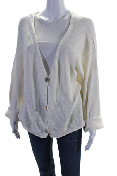 Velvet by Graham & Spencer Womens Cotton V Neck Buttoned Cardigan White Size L