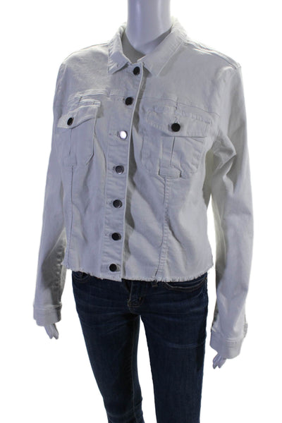 KUT from the Kloth Womens Cotton Raw Hem Button Down Denim Jacket White Size XL