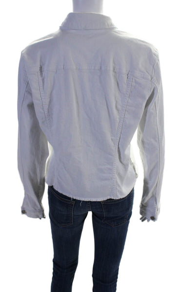 KUT from the Kloth Womens Cotton Raw Hem Button Down Denim Jacket White Size XL