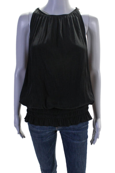 Ramy Brook Womens Sleeveless Smocked Halter Neck Blouse Black Size M