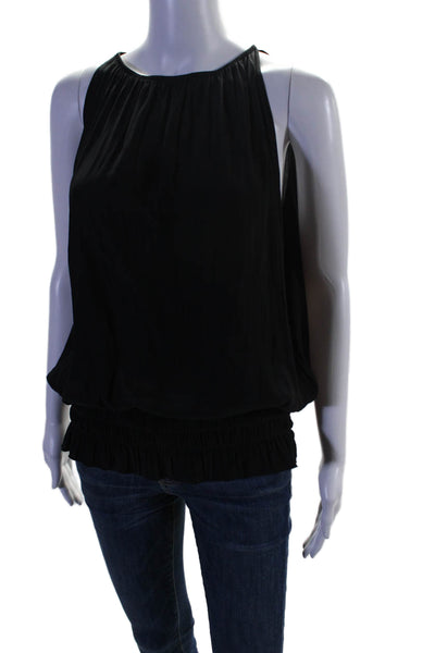 Ramy Brook Womens Sleeveless Smocked Halter Neck Blouse Black Size M