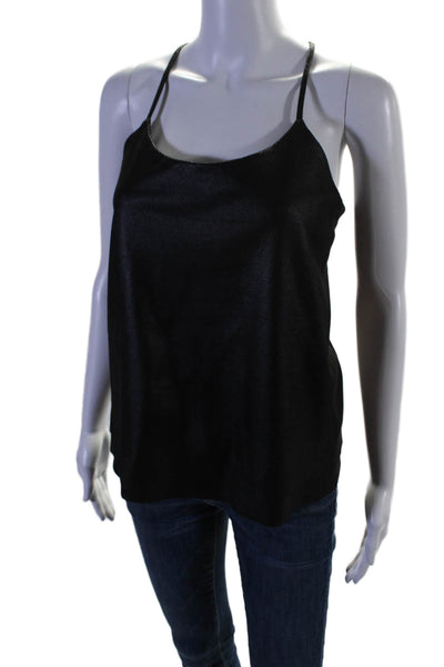 Drew Womens Vegan Leather Scoop Neck Sleeveless Blouse Black Size L