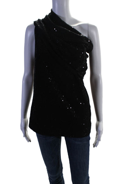 Minnie Rose Womens Cotton Sequin Cowl Neck Sleeveless Blouse Black Size L